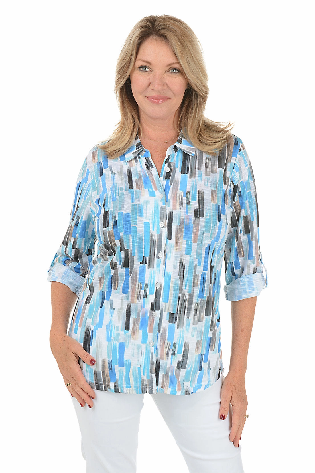 Rain Streaked Roll-Tab Knit Shirt BreathableMeshPanels