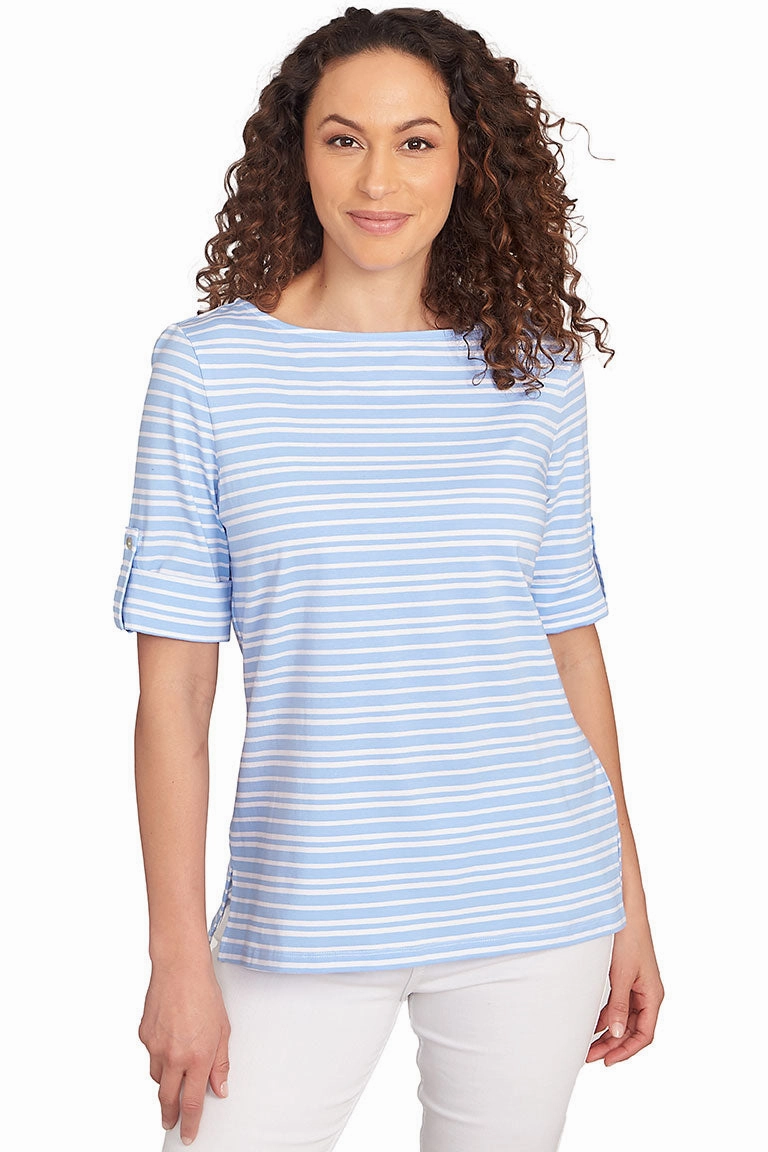 Soft Pullover Prints Charming Striped Boatneck Top