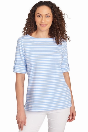 Prints Charming Striped Boatneck Top Summer Polo Everyday Comfort Fit