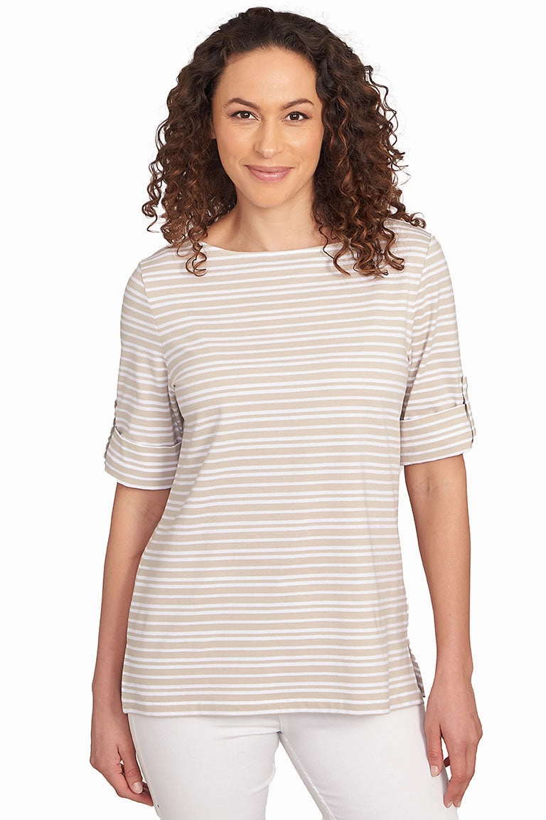 Prints Charming Striped Boatneck Top Versatile Design SnagProof