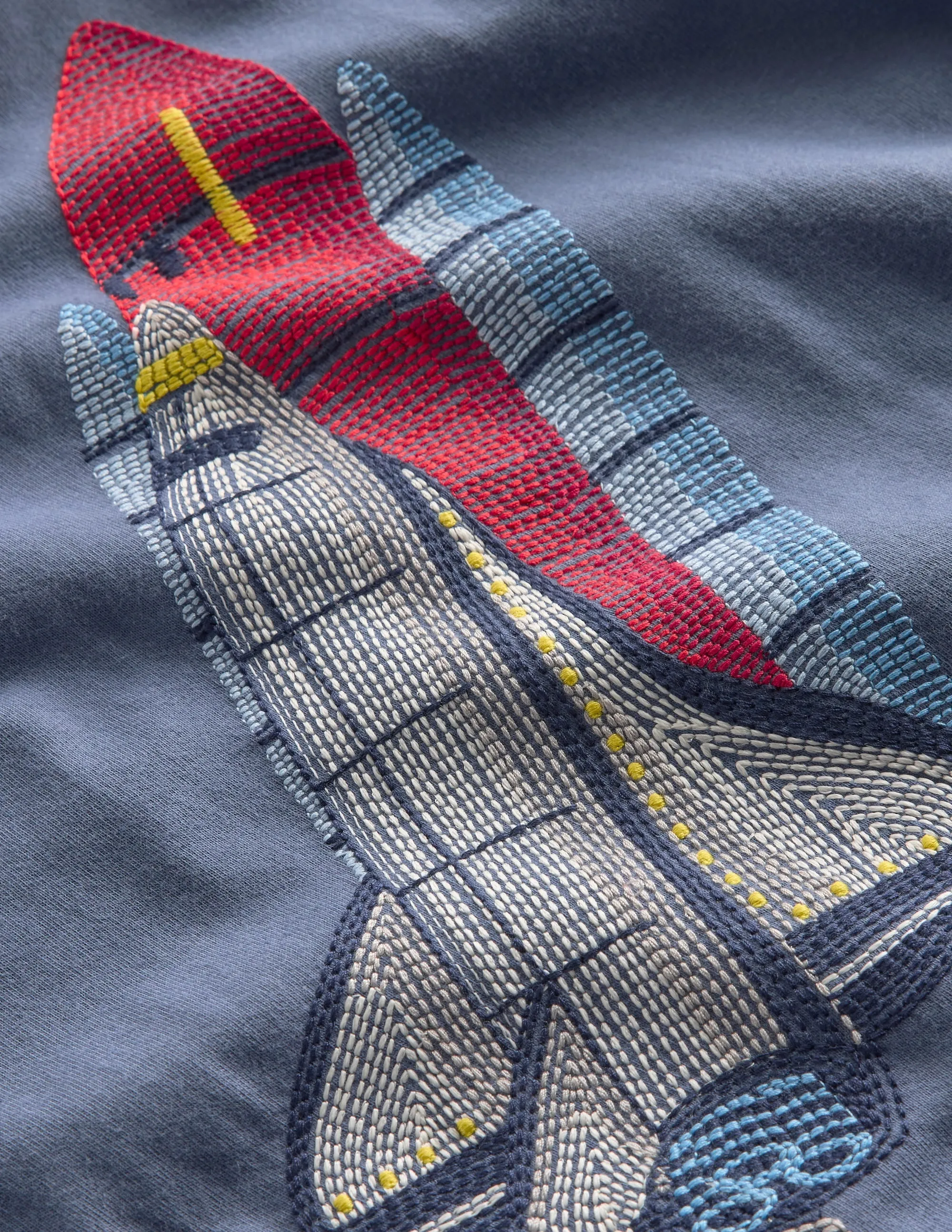 Glow Superstitch T-shirt-Robot Blue Rocket WrinkleResistantTextile