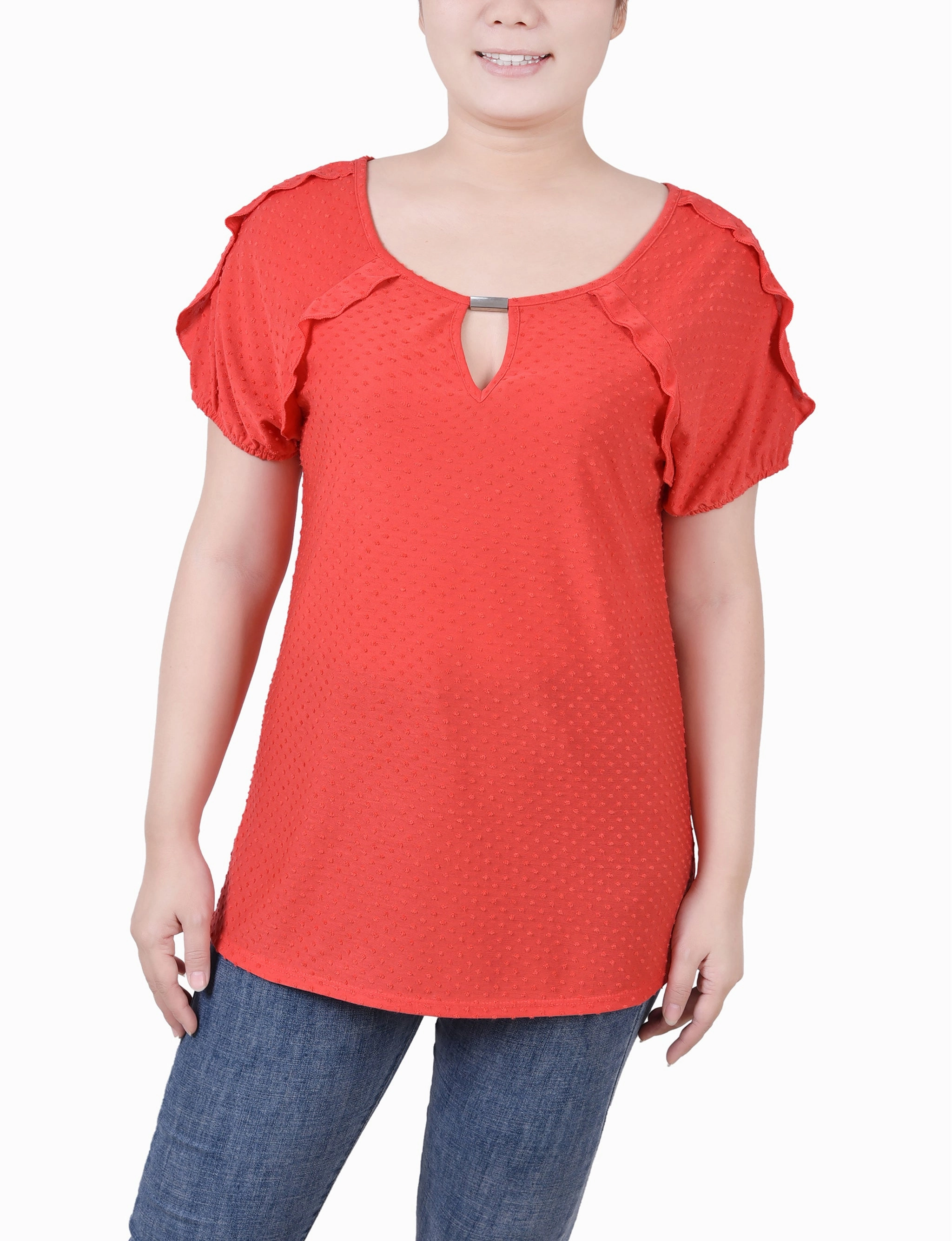 Petite Short Sleeve Swiss Dot Top MultiFunctional Pocket Placement Athletic Wear