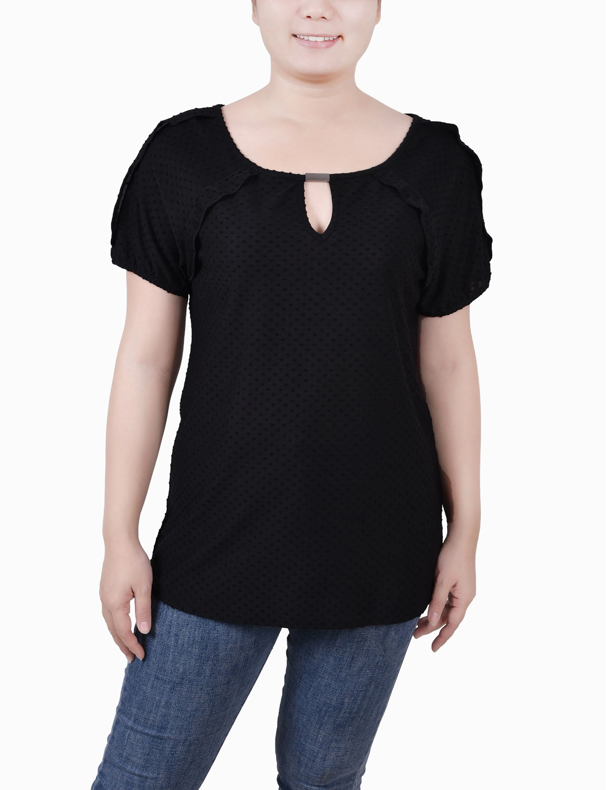 BoxyCrop Petite Short Sleeve Swiss Dot Top