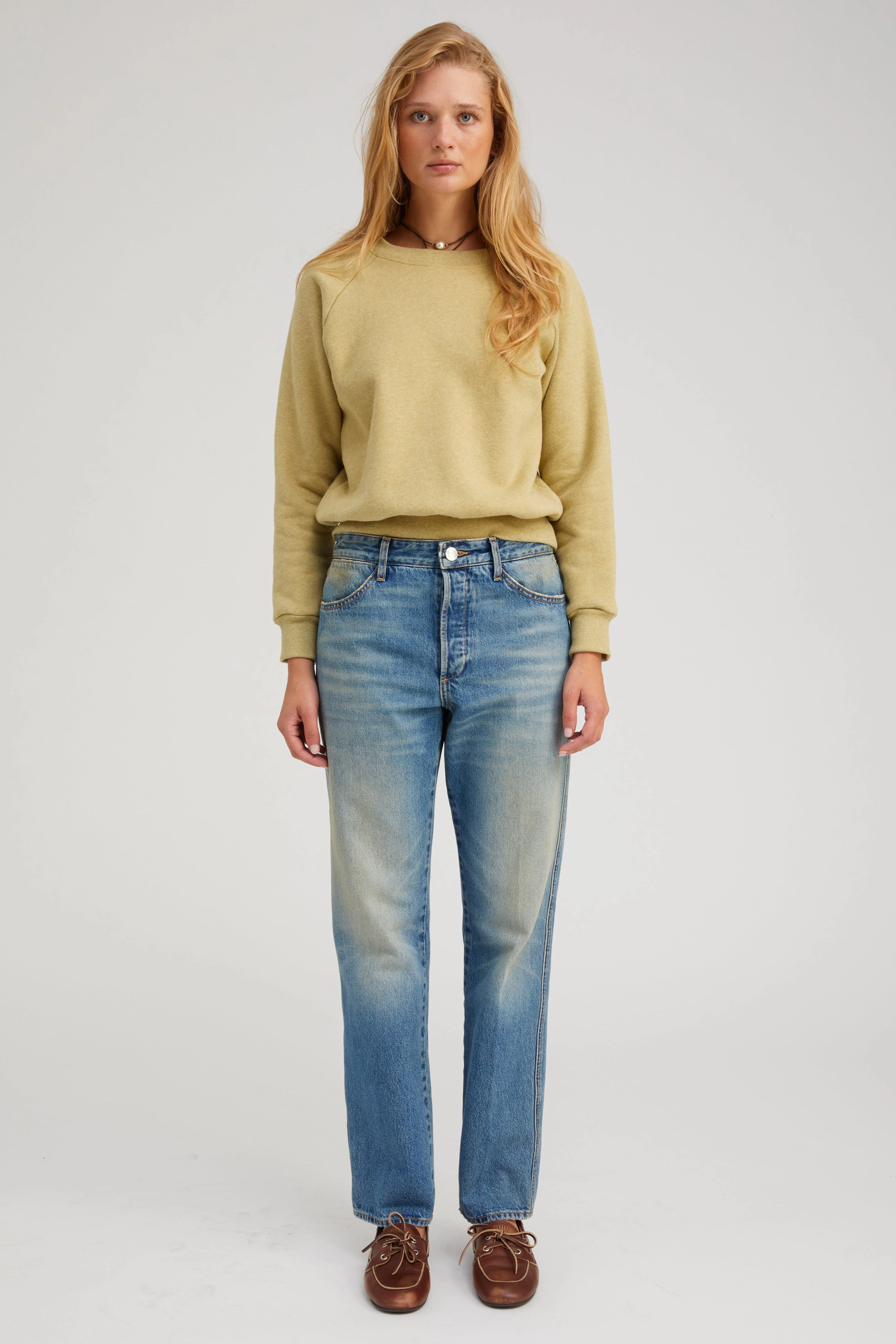 Pistachio Melange Shrunken Raglan Sweatshirt Flexible Knit