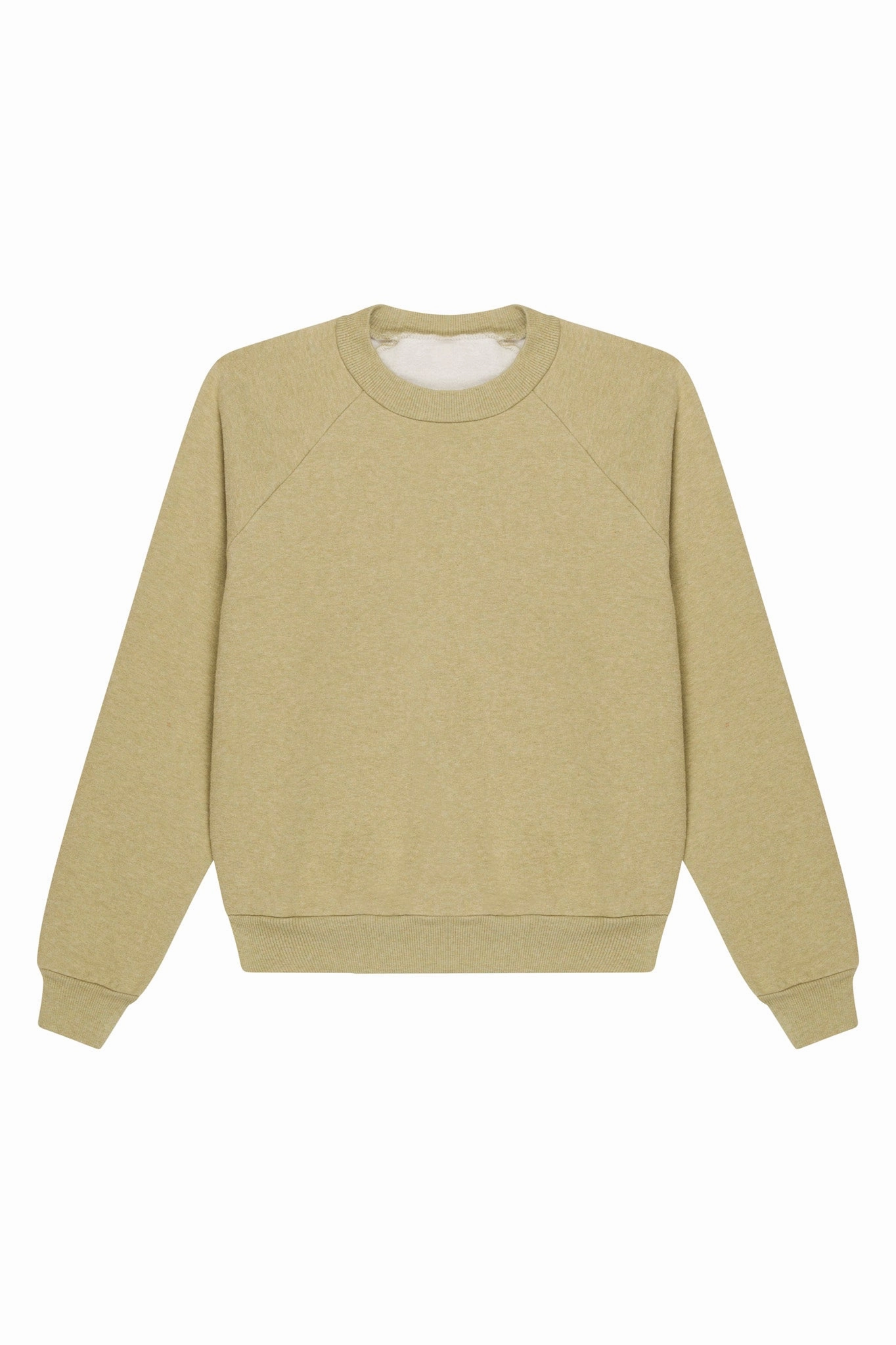 Pistachio Melange Shrunken Raglan Sweatshirt ReflectiveTrim Colorfast Dye Method