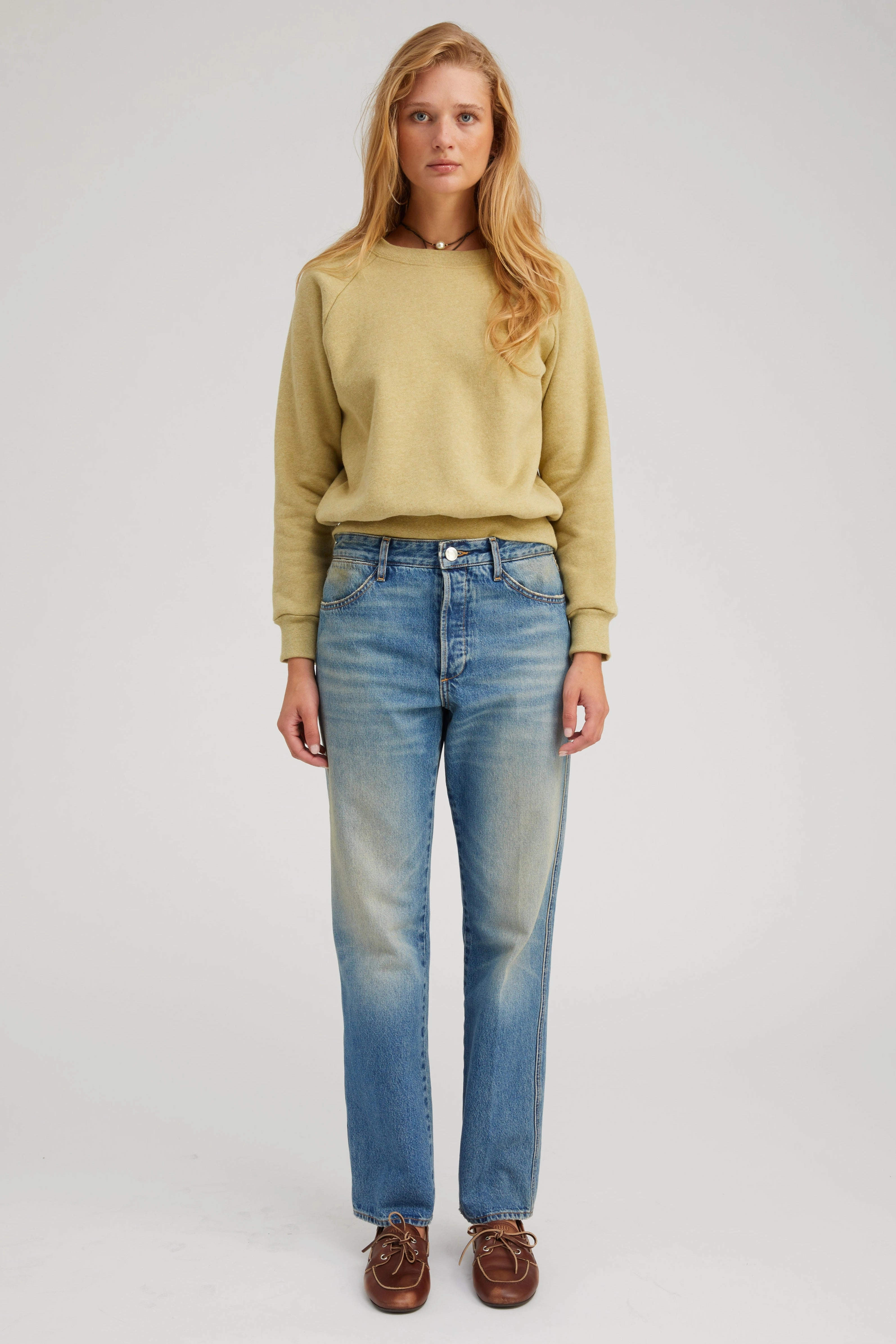 Pistachio Melange Shrunken Raglan Sweatshirt High Density Knit Durable Weave