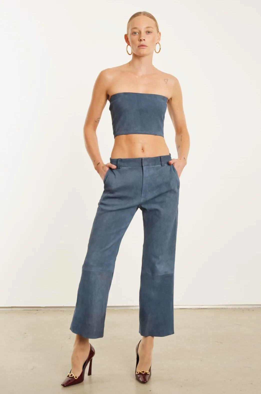 Stylish Outfit Denim Suede Micro Tube Top
