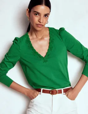 NonChafingTrim Flora Lace V-neck Top-Highland Green