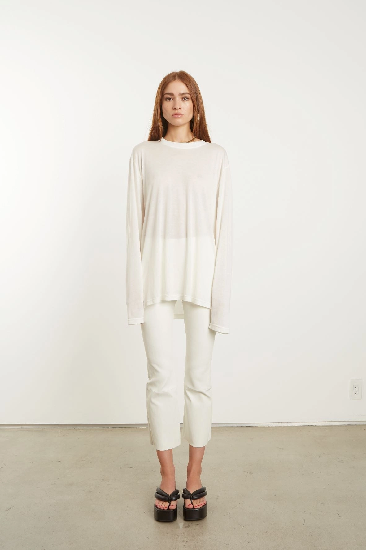 LowMaintenance Fabric White Long Sleeve Oversized Tee