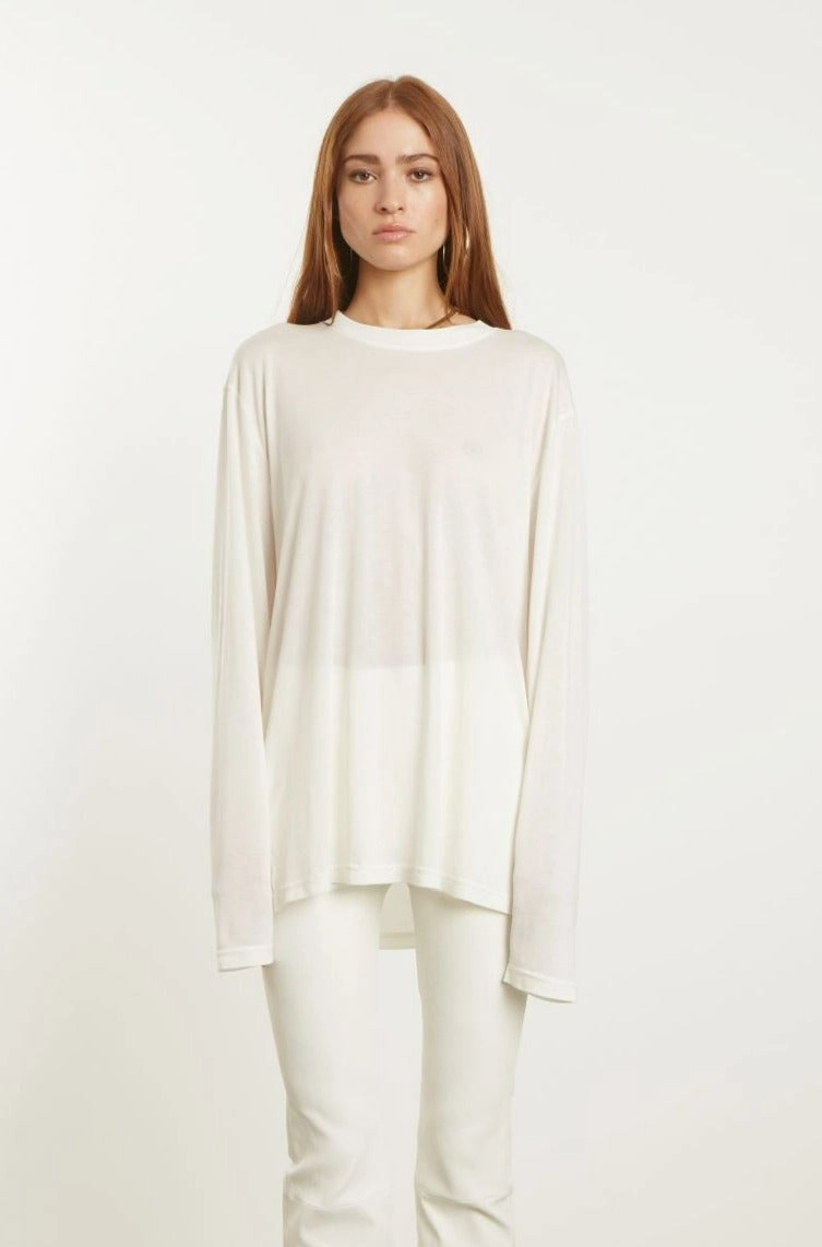 SweatWicking Fabric Water Repellent Coating White Long Sleeve Oversized Tee