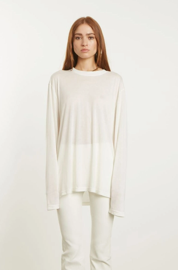 White Long Sleeve Oversized Tee ResilientStretch Simple Style