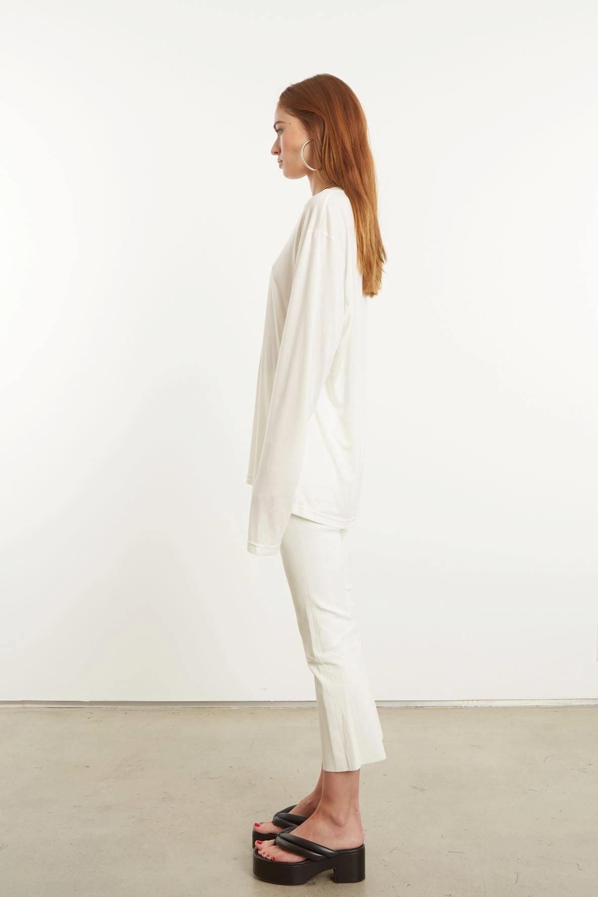 White Long Sleeve Oversized Tee FourWayStretchFabric