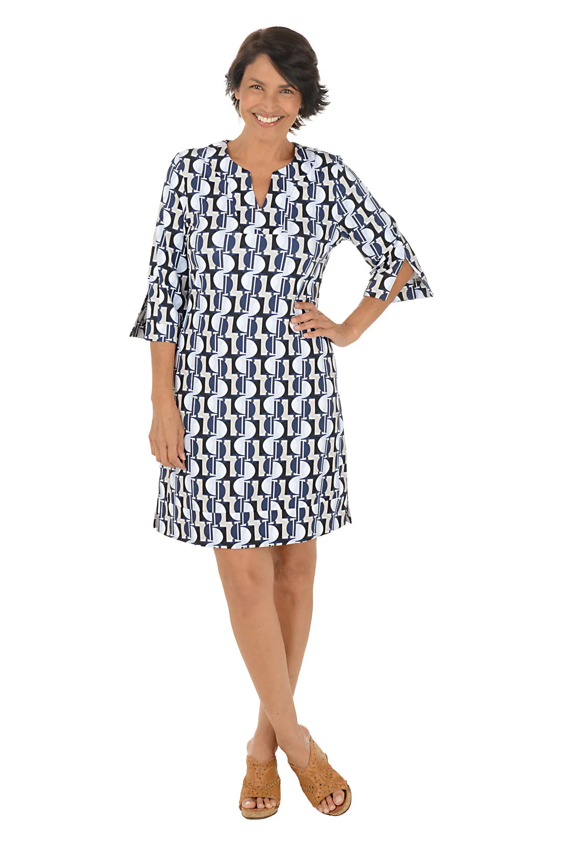 MultiPanelBreathability Pale Half Moon UPF50  Split Neck Travel Dress