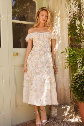 Antoinettes Floral Off-Shoulder Ballerina Dress Flattering and Chic