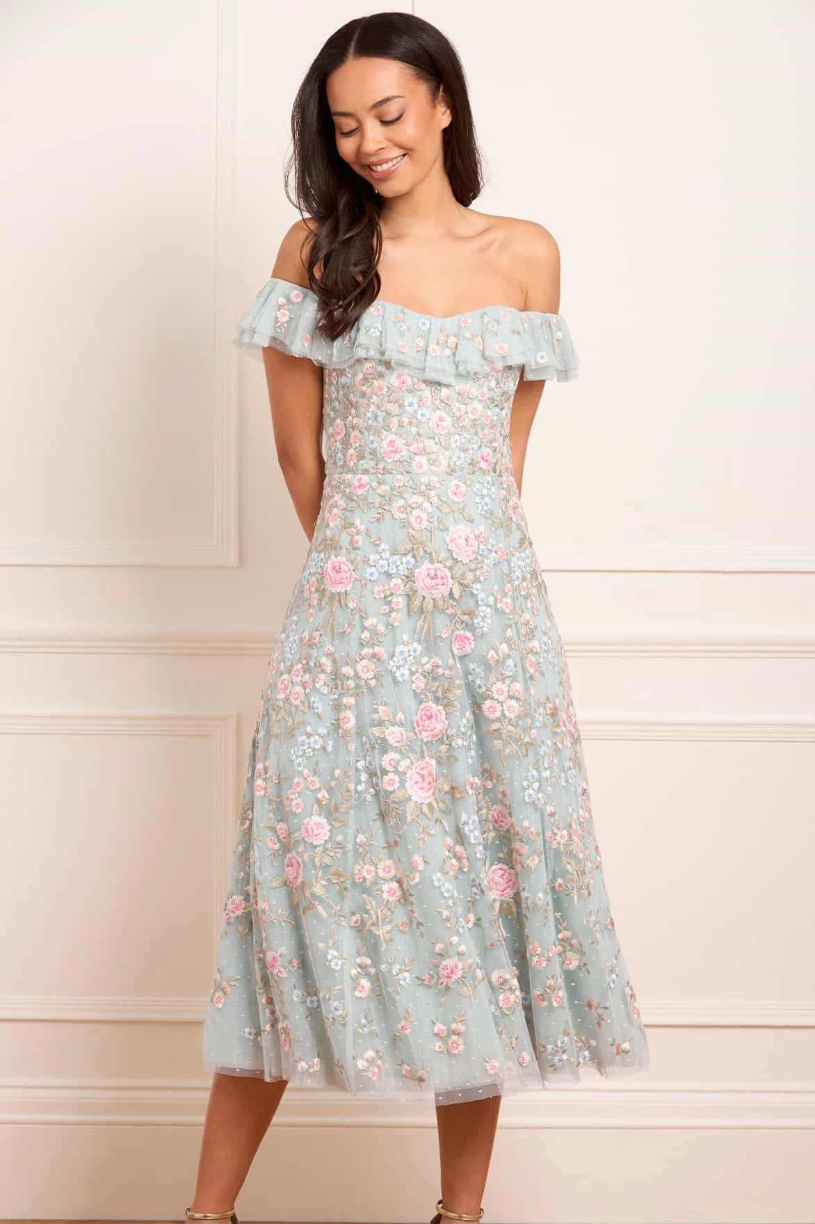 UVProtectiveLayer Light Appeal Antoinettes Floral Off-Shoulder Ballerina Dress