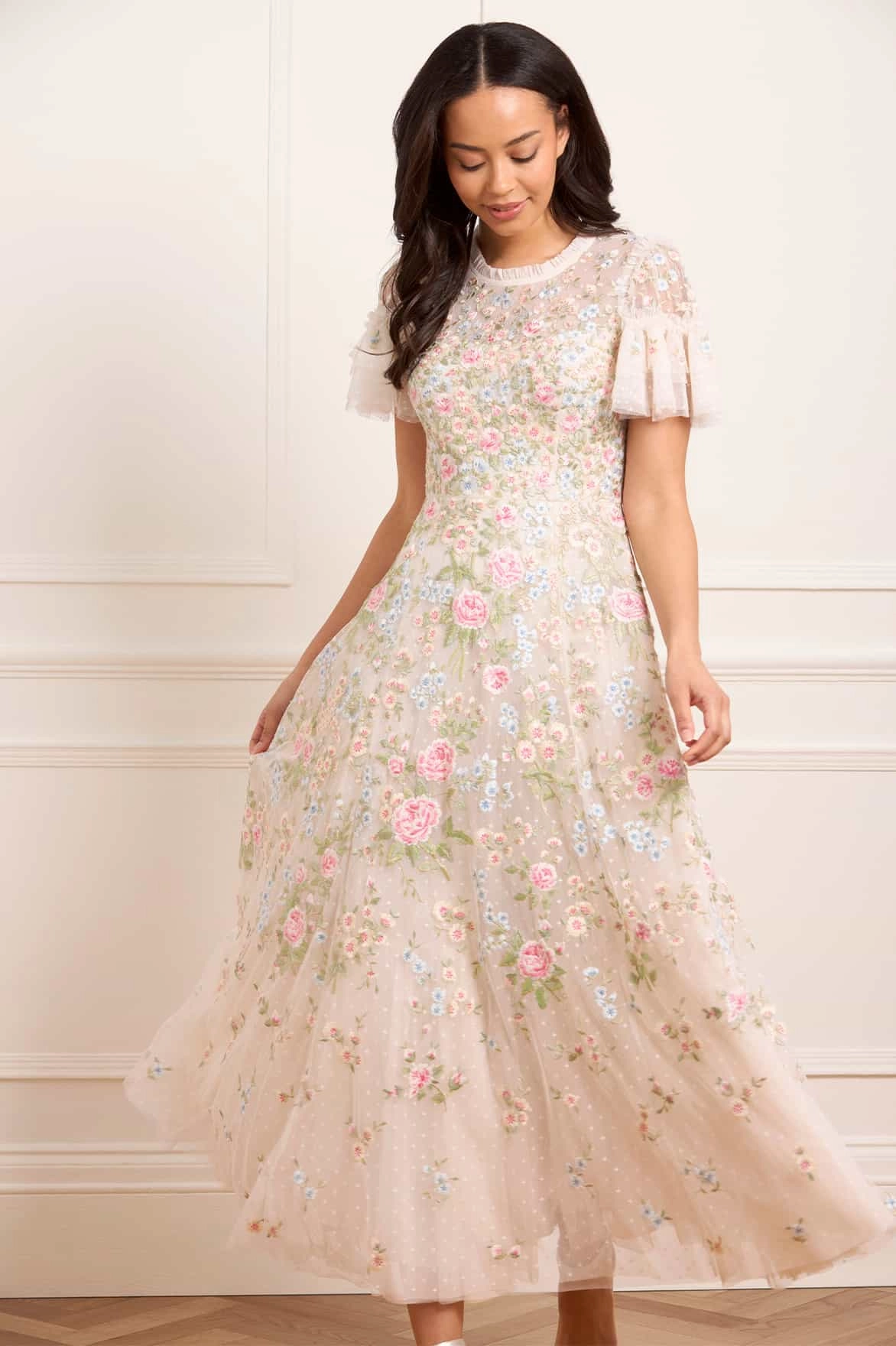 Antoinettes Floral Round Neck Ankle Gown Cozy Cut Daywear Fit