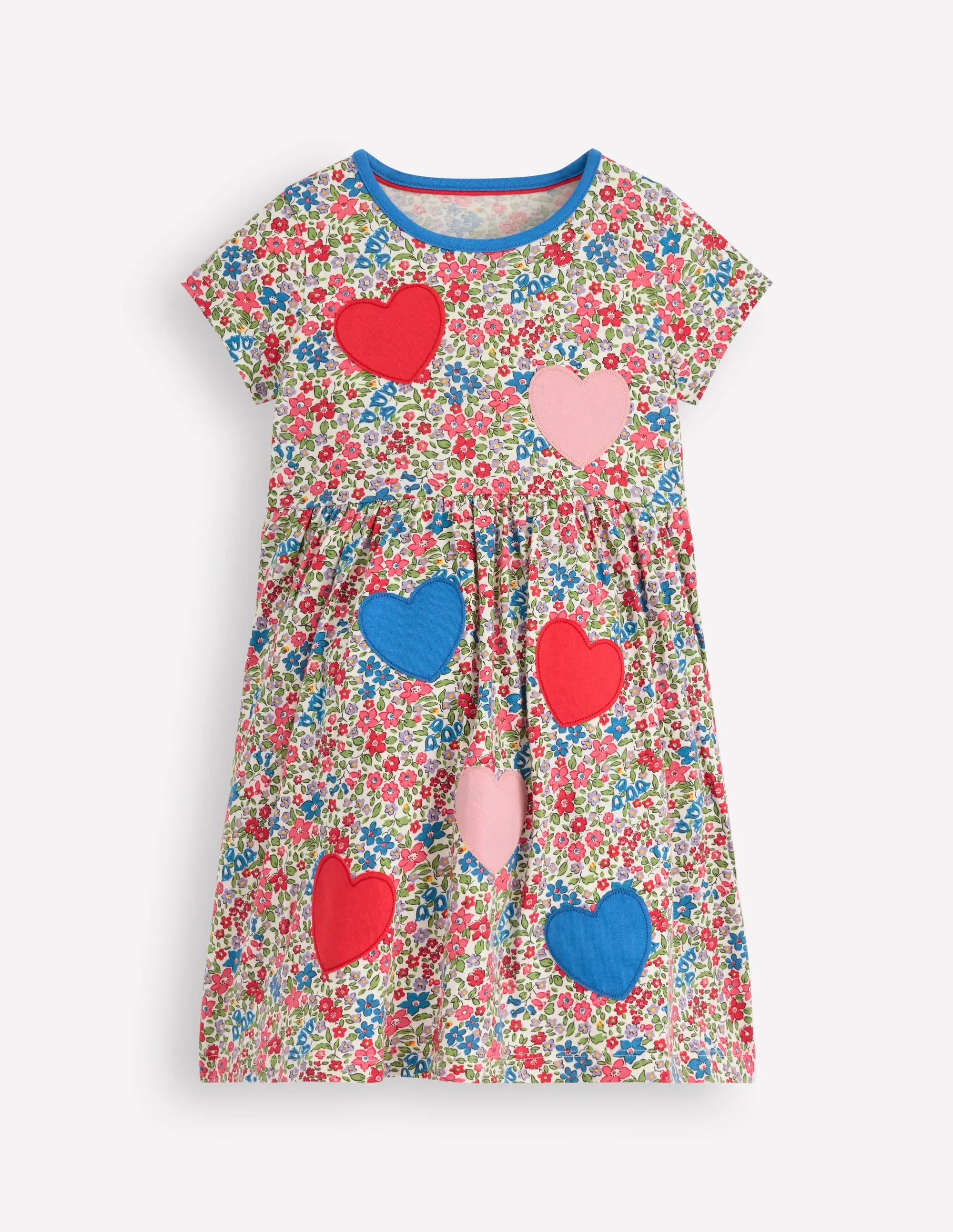 Appliqu  T-shirt Dress-Rose Pink Flowerbed Hearts Classic Comfort Modern Form