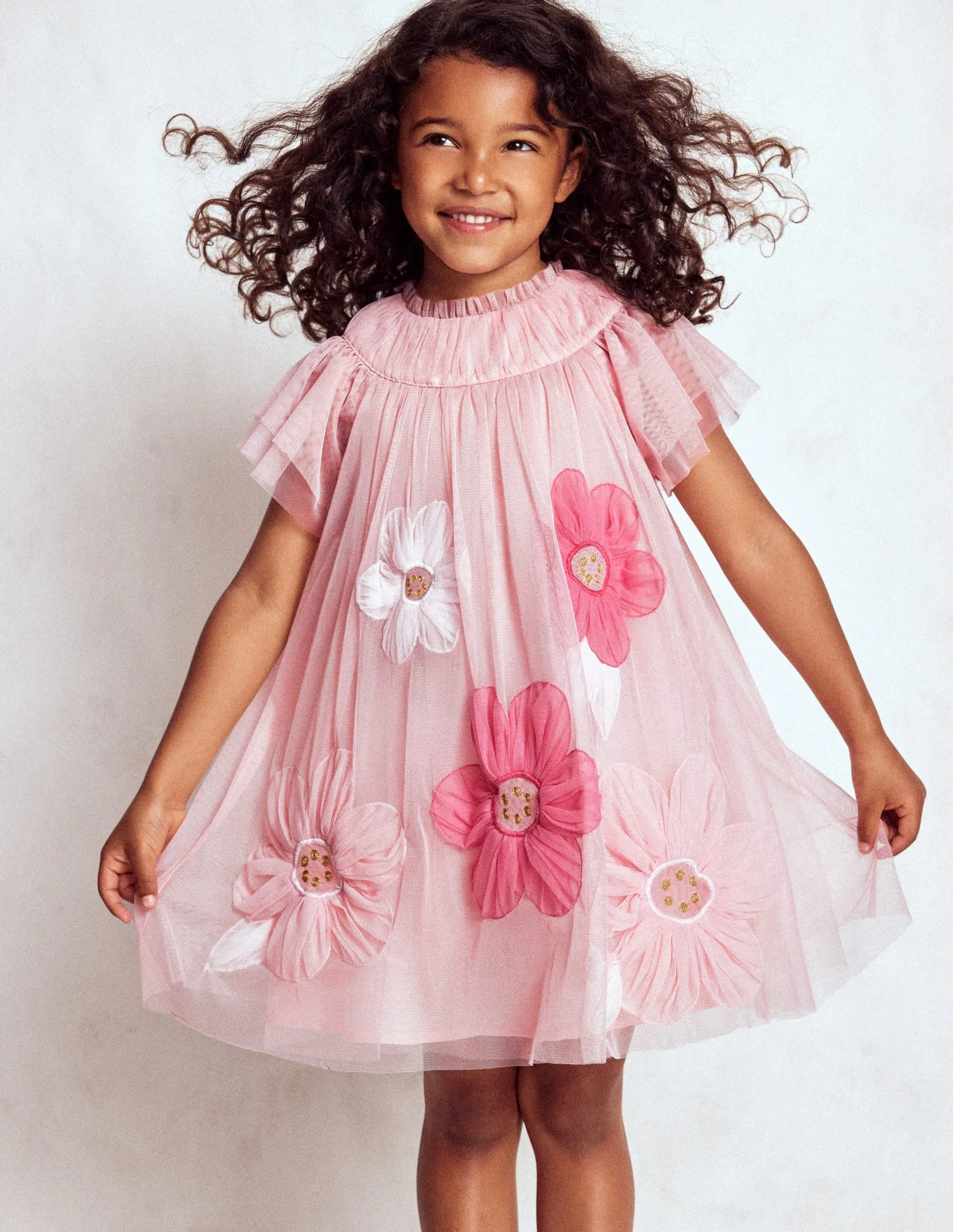 Appliqu  Tulle Dress-Chalk Pink Flower perfect for events Timeless Appeal