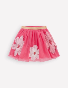 Appliqu Tulle Skirt-Pink Flowers Fresh Look