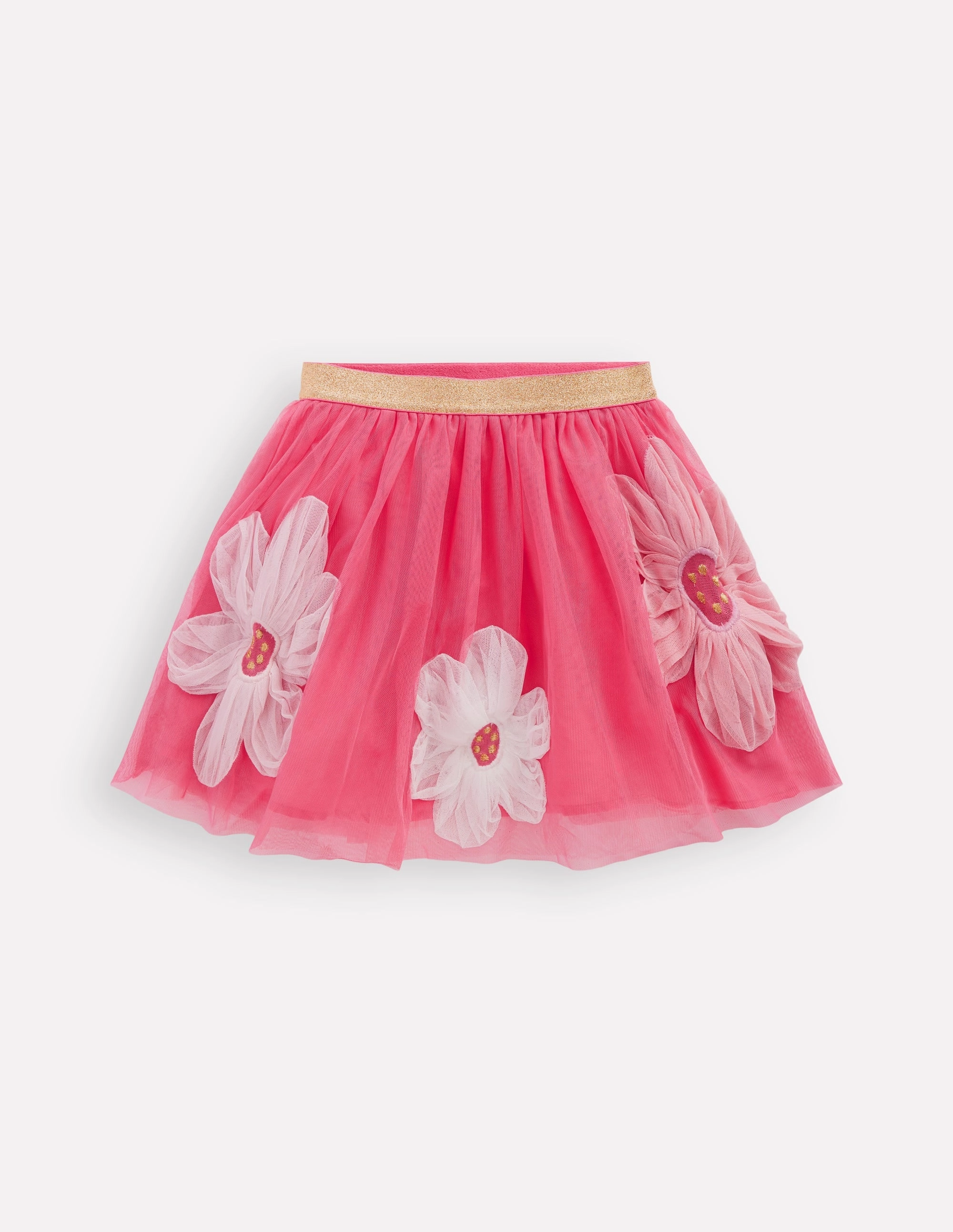 Appliqu Tulle Skirt-Pink Flowers Fresh Look
