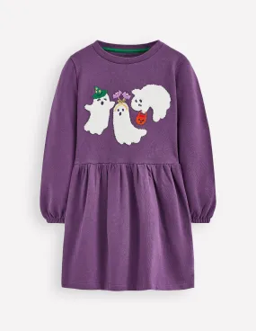 Beauty Zone Decorative-Design Applique Sweatshirt Dress-Halloween Ghosts