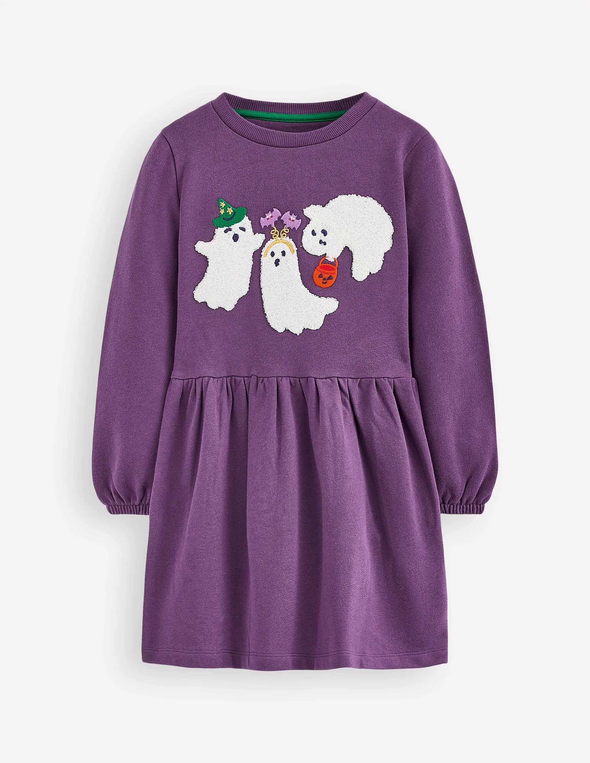 Beauty Zone Decorative-Design Applique Sweatshirt Dress-Halloween Ghosts