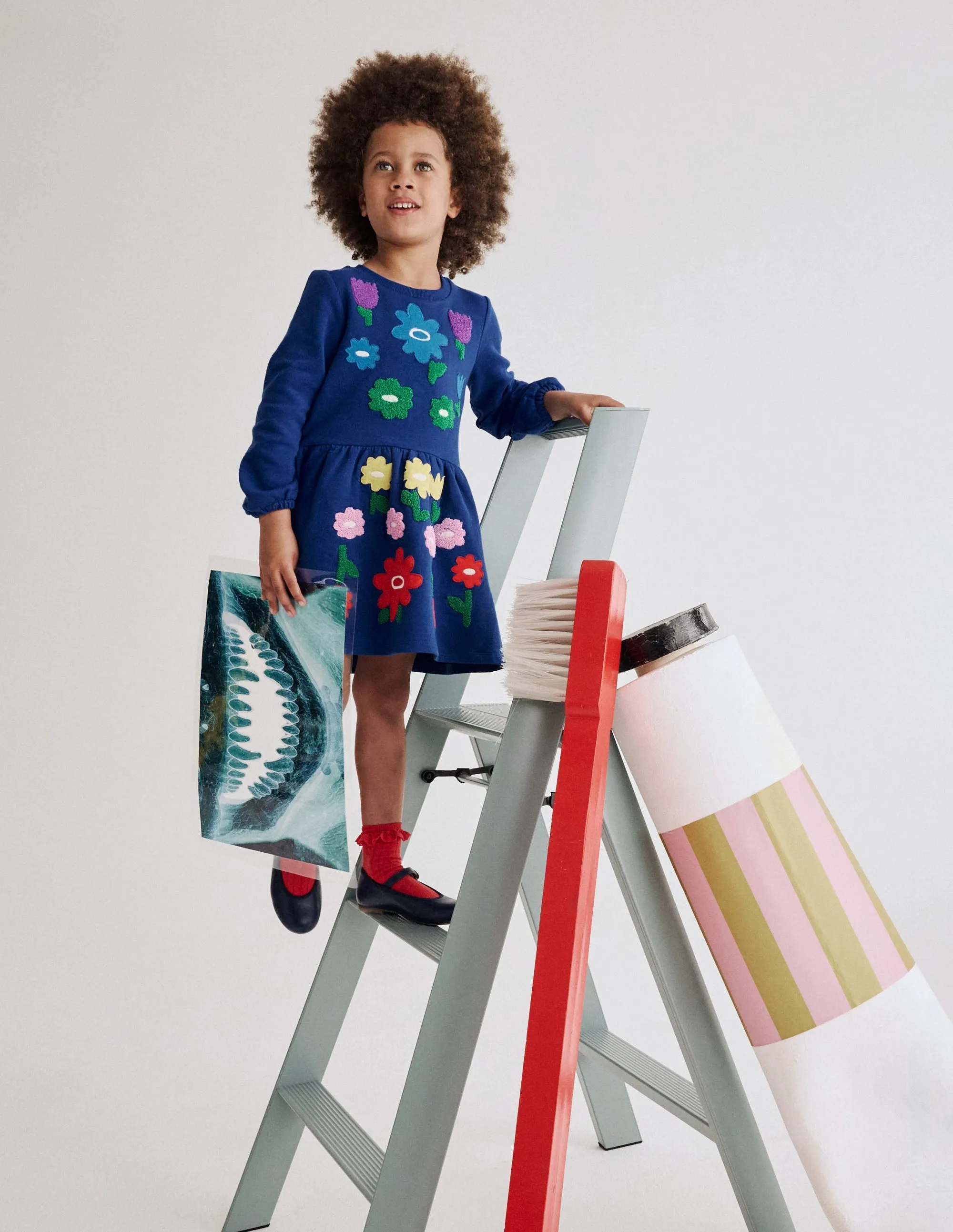 Chill Mode Applique Sweatshirt Dress-Sapphire Blue Flowers