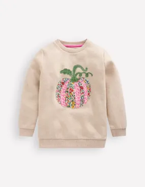 Airflow Ventilation Design Applique Sweatshirt-Oatmeal Marl Pumpkin
