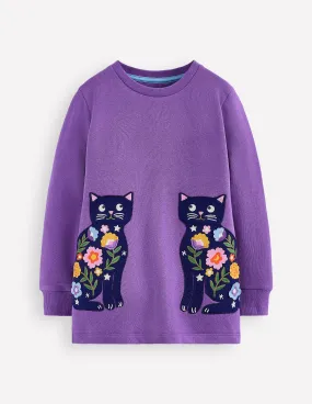 Eco Friendly Fabric Applique Tunic-Purple Topaz Cats