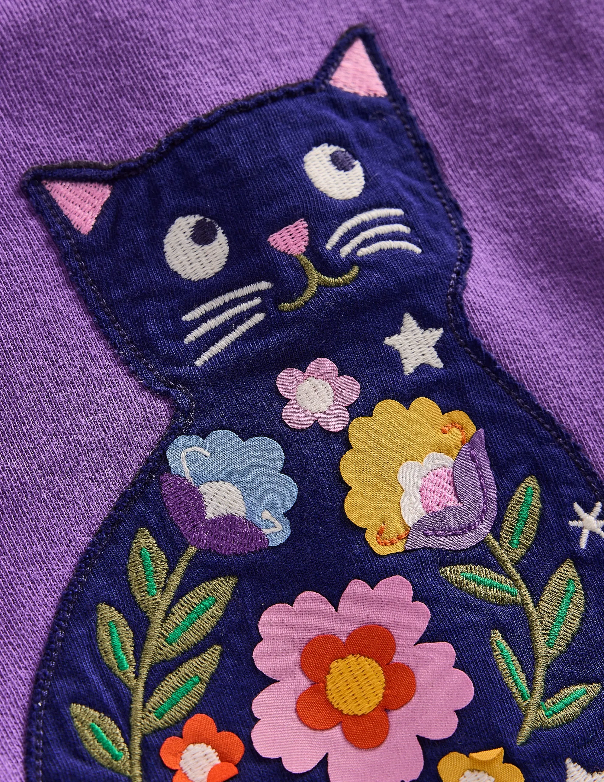 High Durability Weave Stretchable Armholes Applique Tunic-Purple Topaz Cats