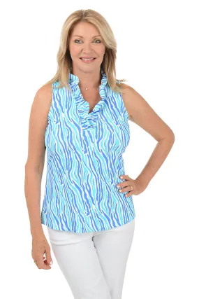 Aqua Zebra UPF50  Ruffle Sleeveless Top MoistureWicking Fabric