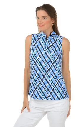 Argyle Plaid Cooling UPF50  Sleeveless Zip Top Non Iron Fabric