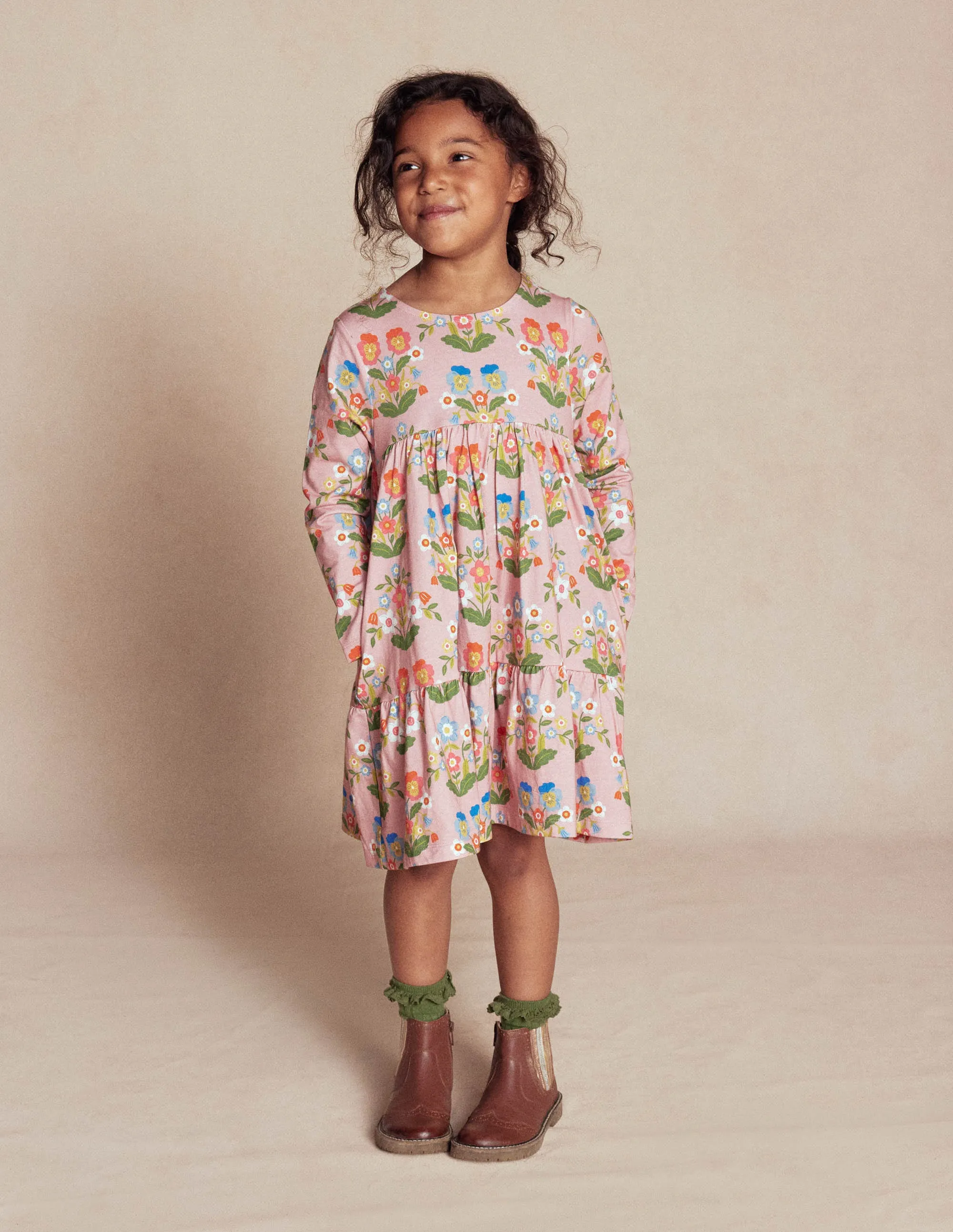 Party outfit Side-Zip Ariel Long Sleeve Twirly Dress-Vintage Pink Pansy