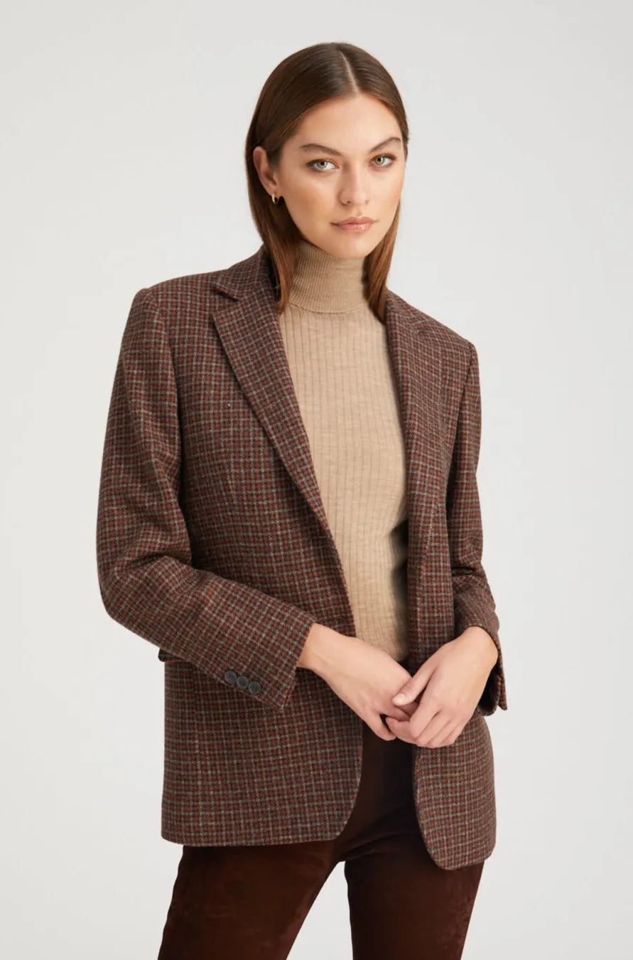 Houndstooth Wool Oversized Blazer Frictionless Zipper Tracks Flexible Zipper Guards