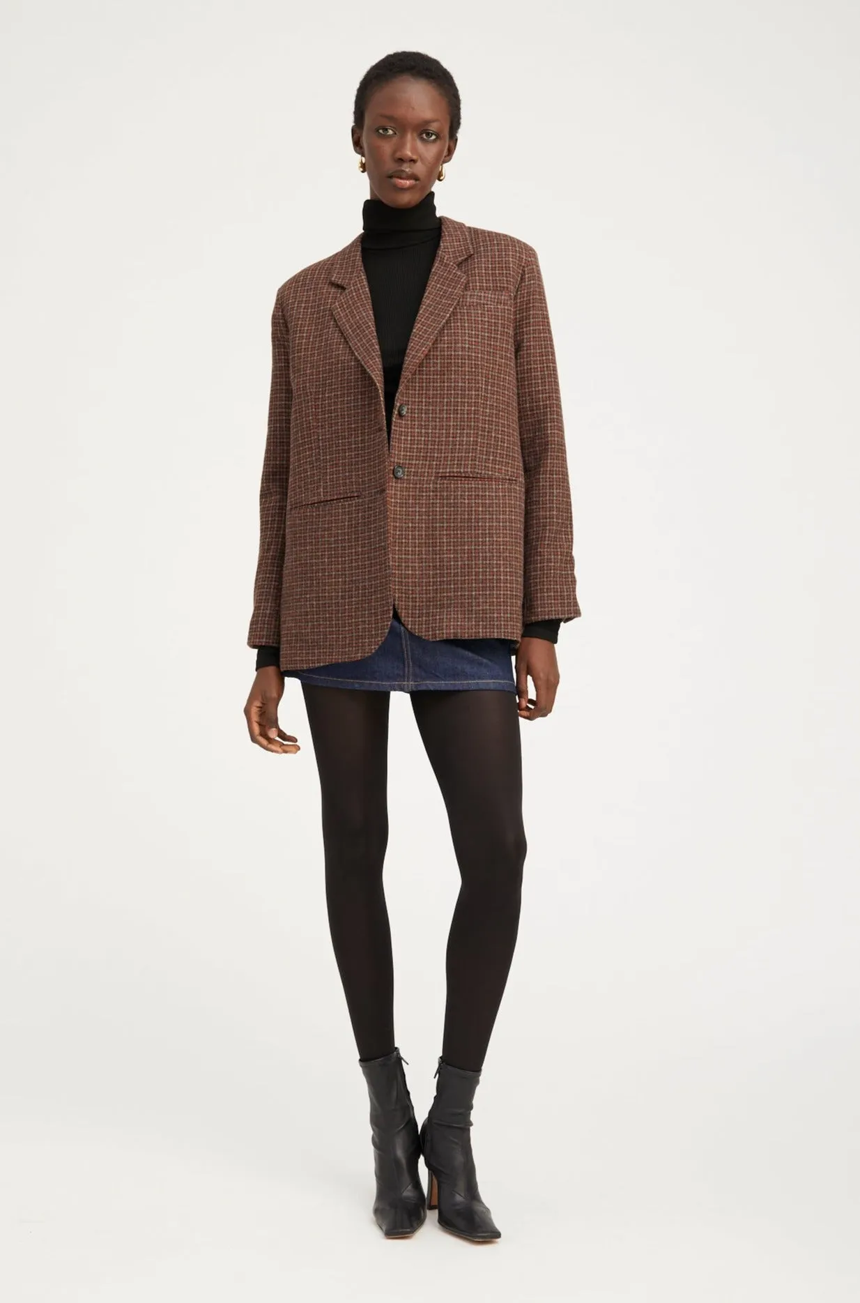 Houndstooth Wool Oversized Blazer Daily Look Noise Free Fabric