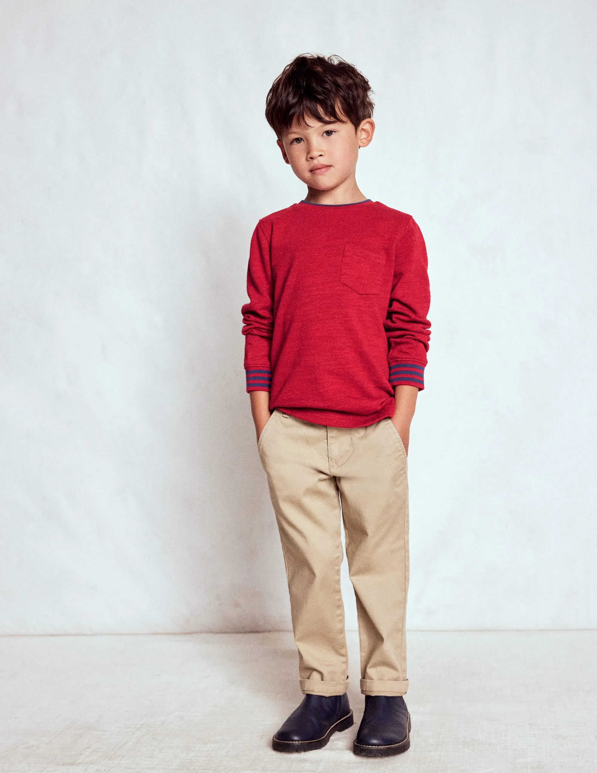 Cosy Mid-weight T-shirt-Red Liquorice/ Sapphire Blue Layered Panel Construction