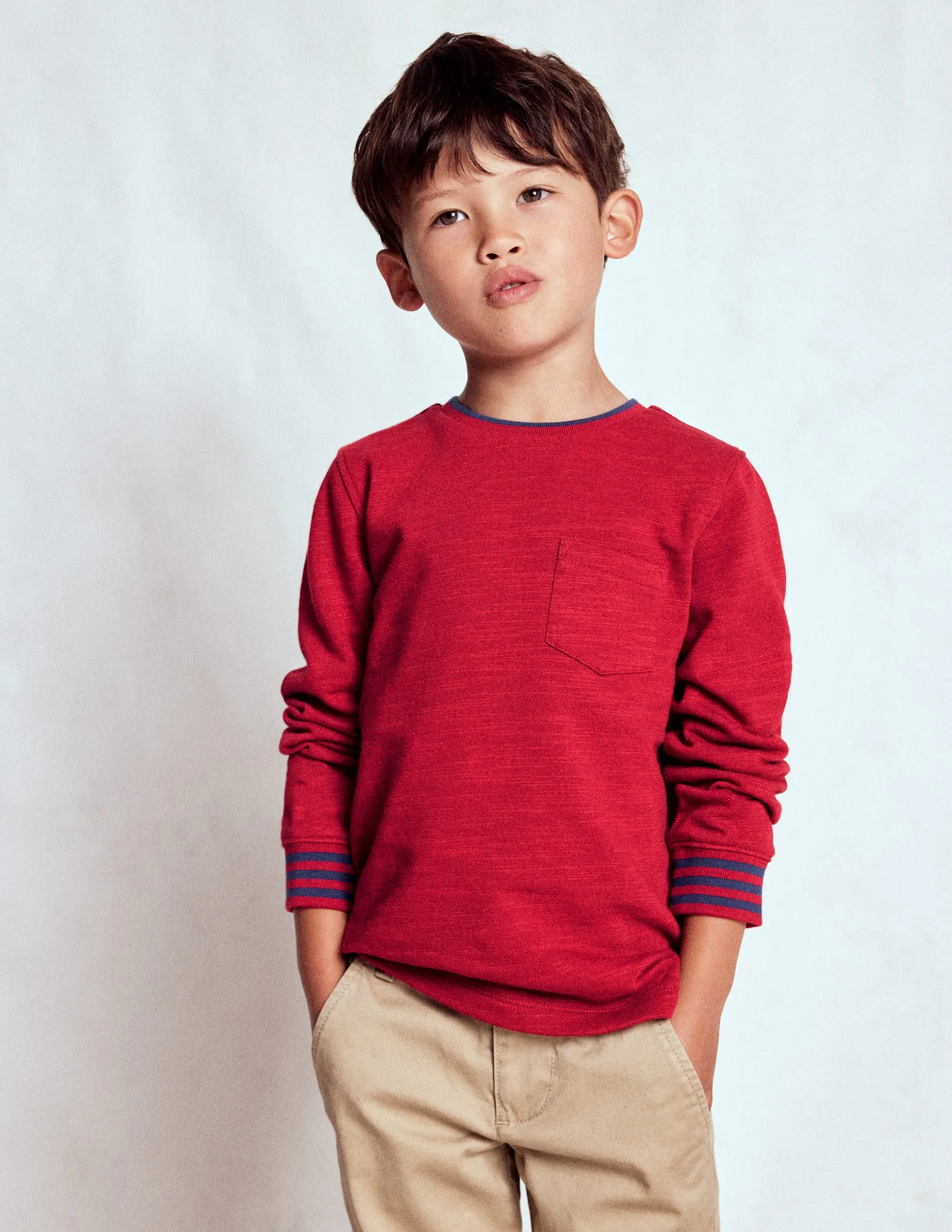 BondedHemline Cosy Mid-weight T-shirt-Red Liquorice/ Sapphire Blue