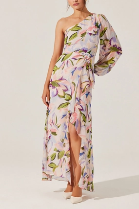 ASTR Sandersonia Floral One Shoulder Dress Smooth Detail Light Comfort