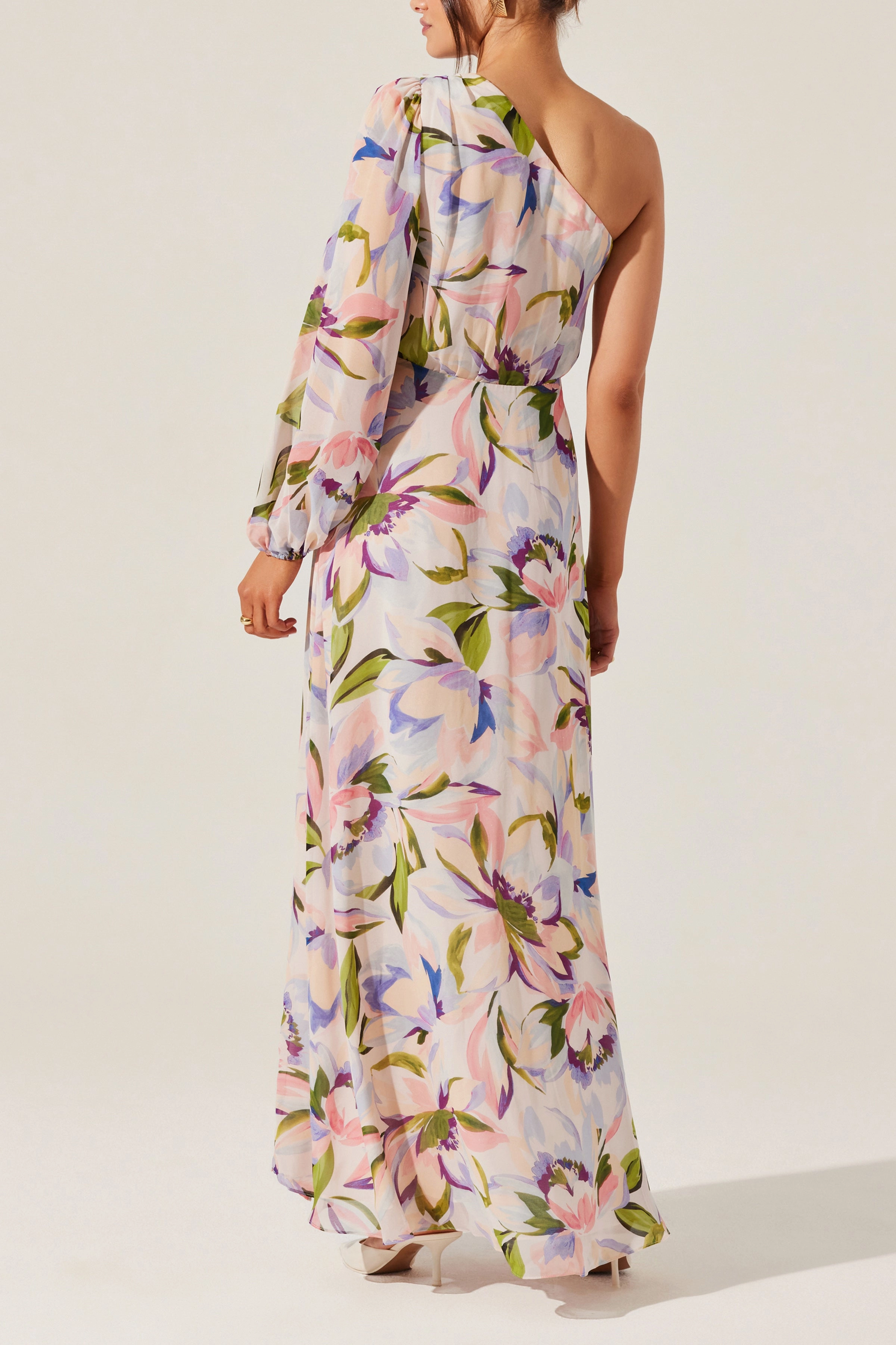 ASTR Sandersonia Floral One Shoulder Dress Sleek Movement Water-Repellent-Finish