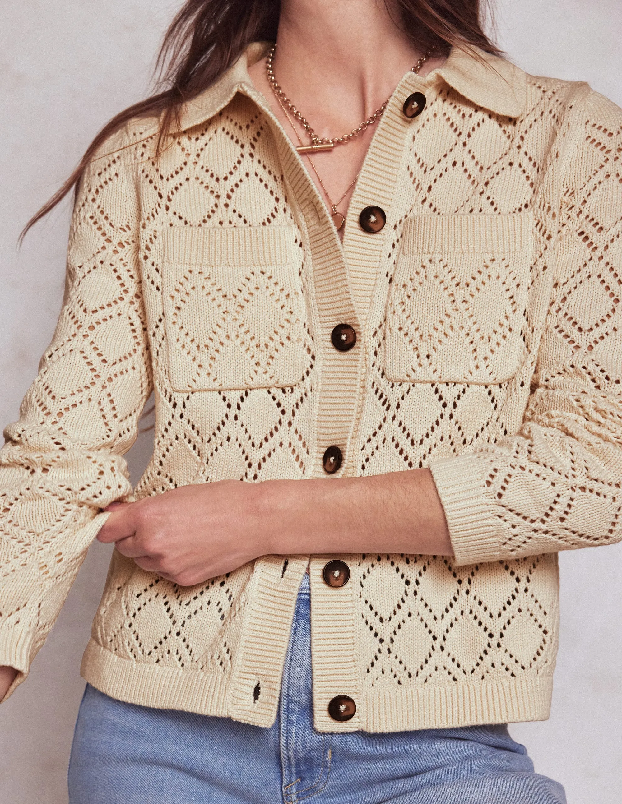 Astrid Knitted Shirt-Warm Ivory Unstructured Silhouette Outdoor Trend
