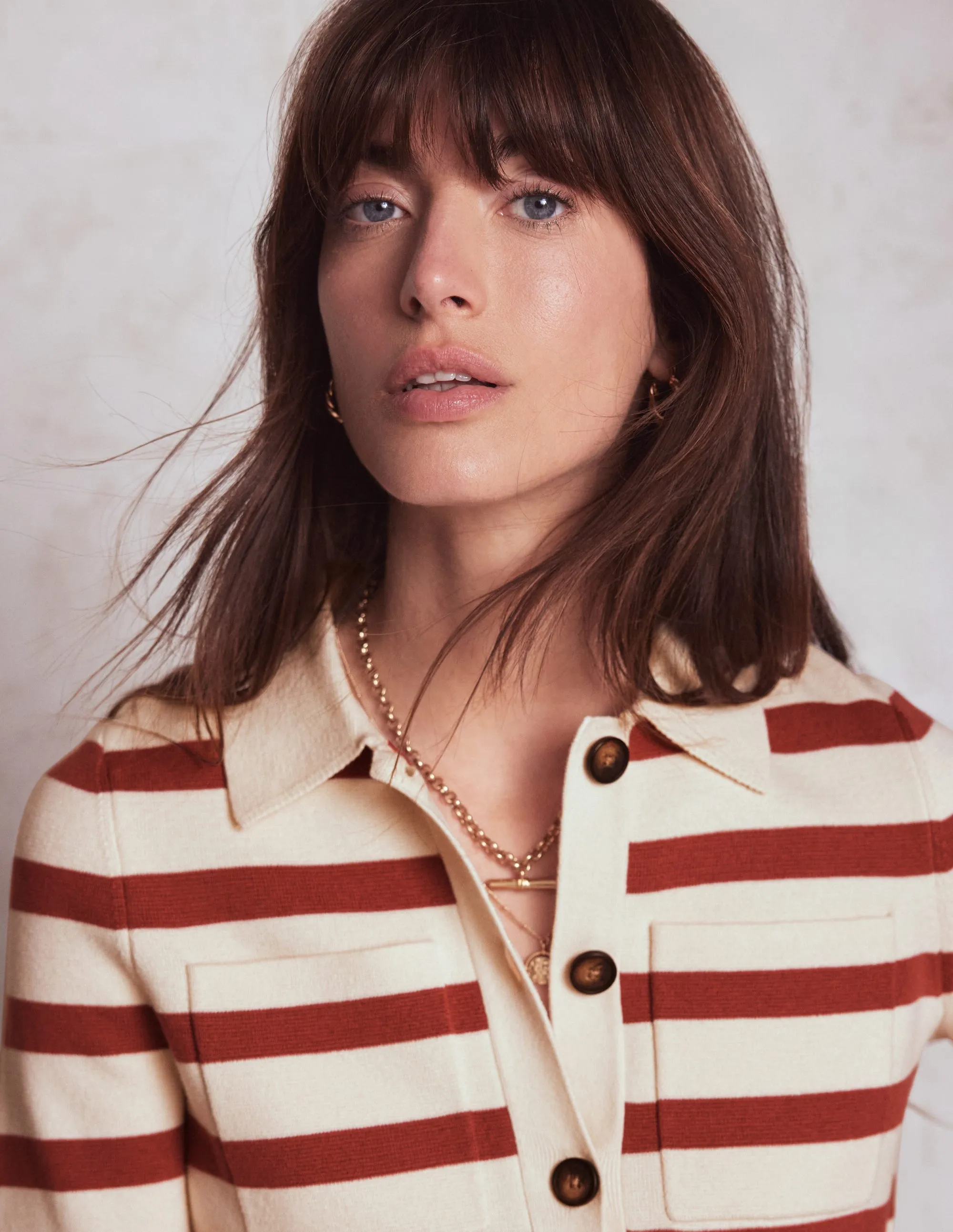 Astrid Knitted Shirt-Warm Ivory, Terracotta Ventilated Panels