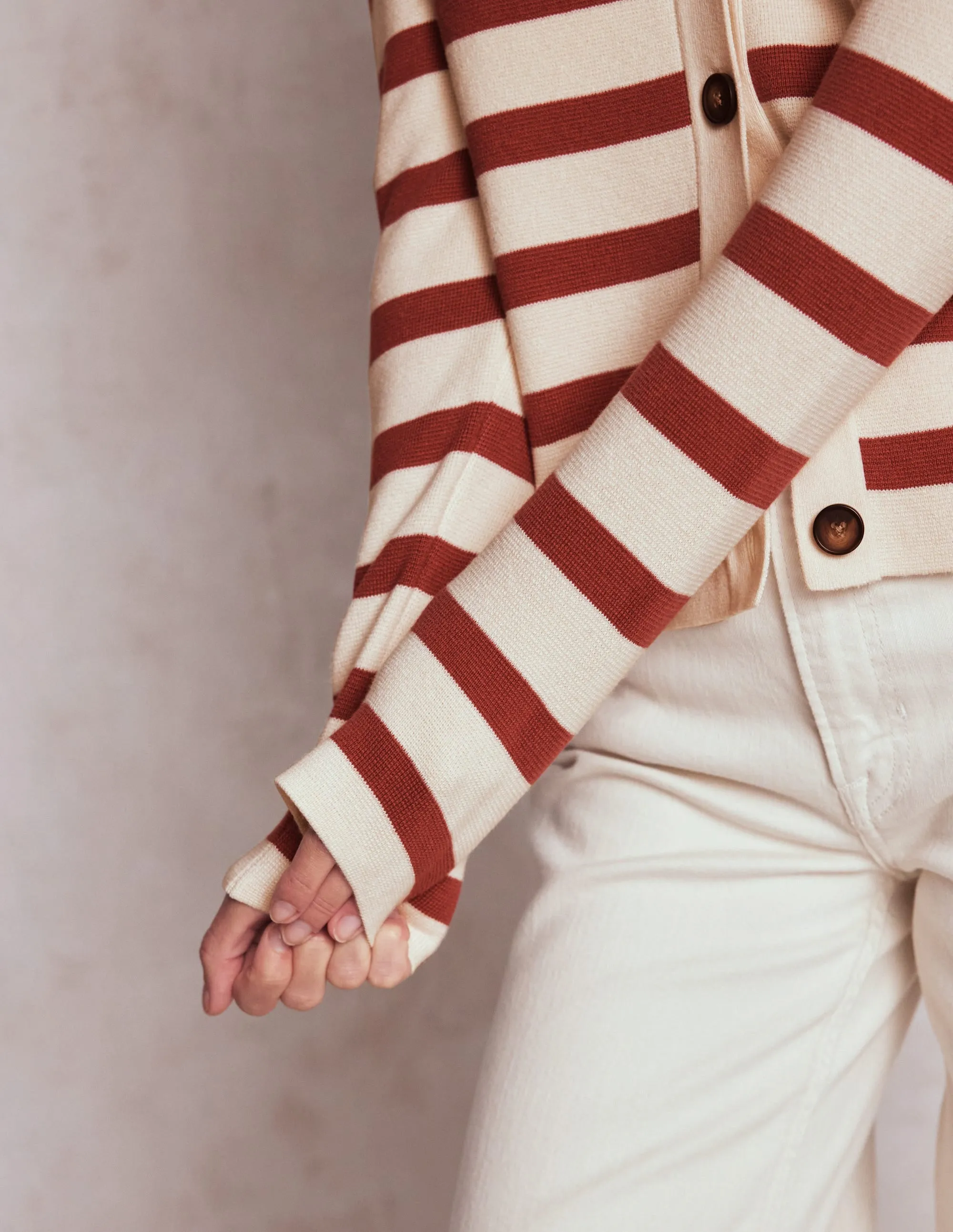 Circular Knit Technology Non Restrictive Silhouette Astrid Knitted Shirt-Warm Ivory, Terracotta