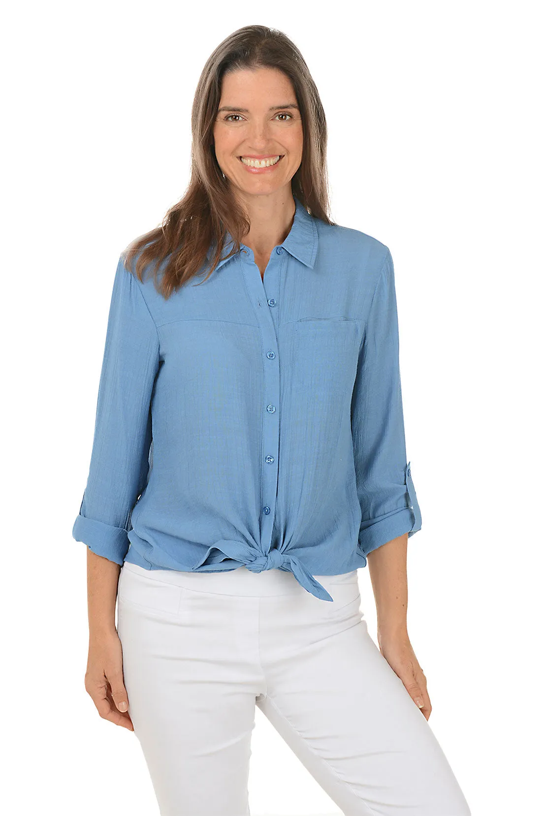 Solid Single Pocket Button-Front Shirt LowProfileDesign Quick-Dry