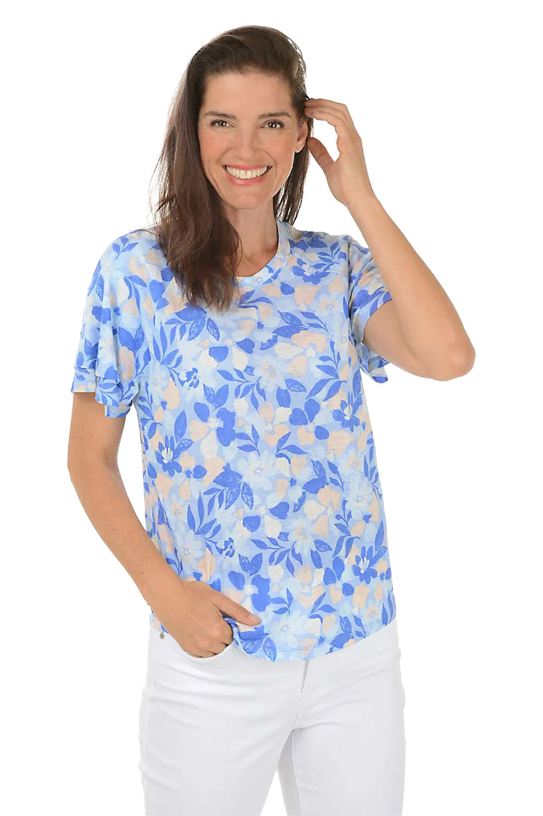 Underwater Garden Ruffle Sleeve Tee Friction Resistant Finish