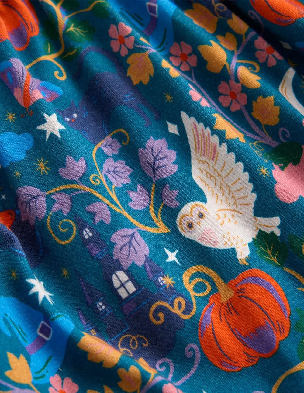 Cozy Mood Grace Vibe Aurora Long Sleeve Dress-Deep Sea Blue Spooky Toile