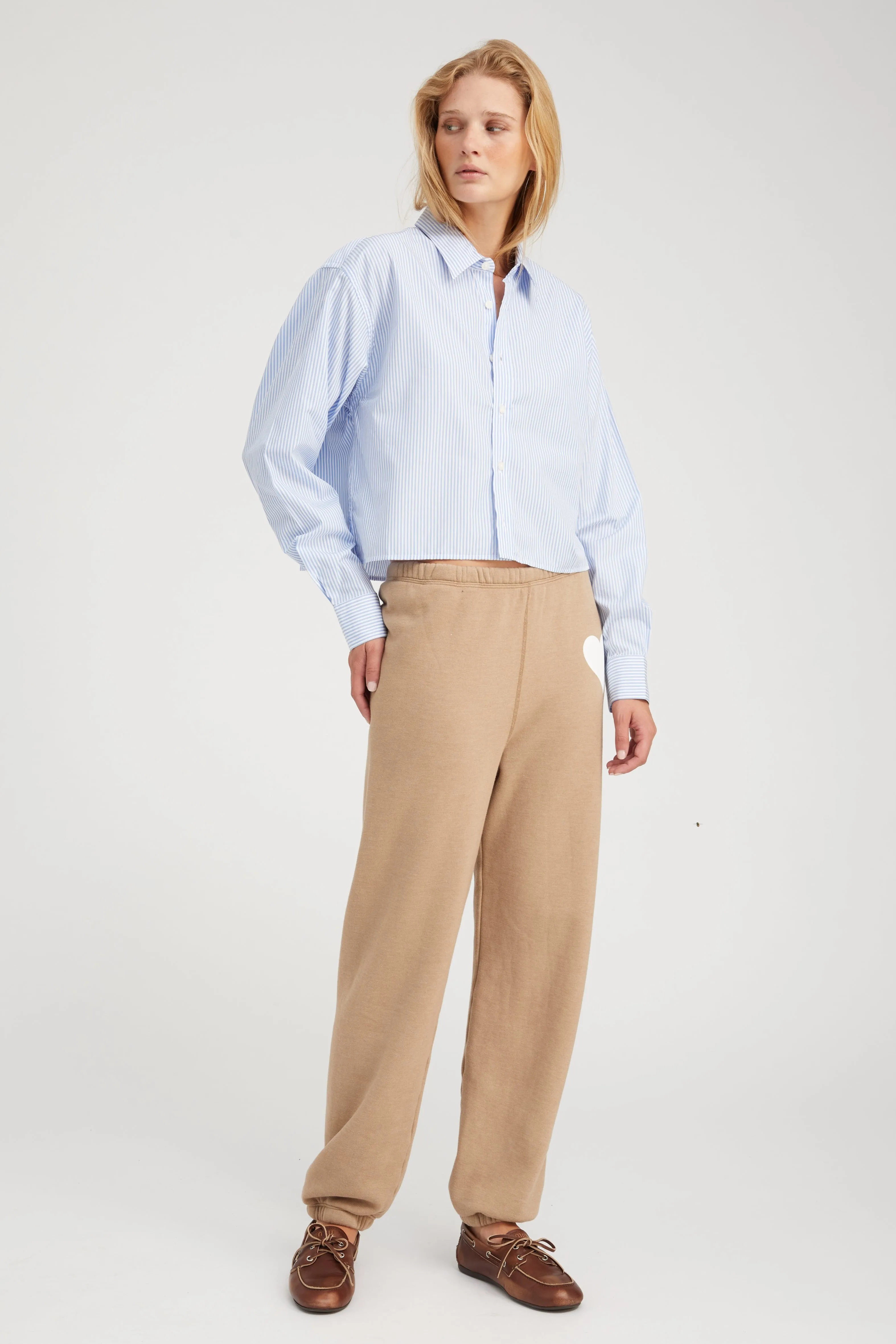 Baby Blue Striped Cropped Button Down Unstructured Fit