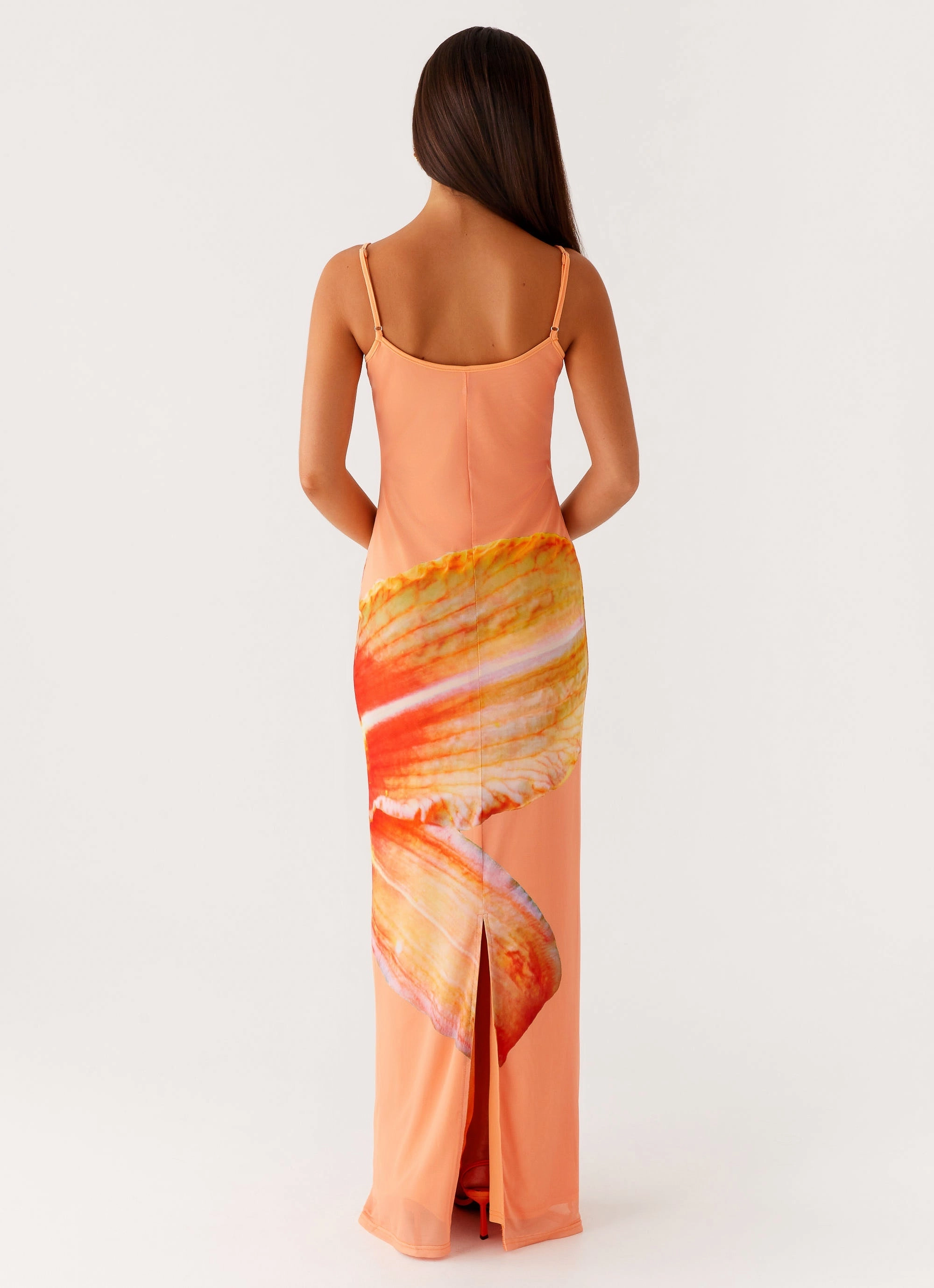 Bad News Mesh Maxi Dress - Orange Floral