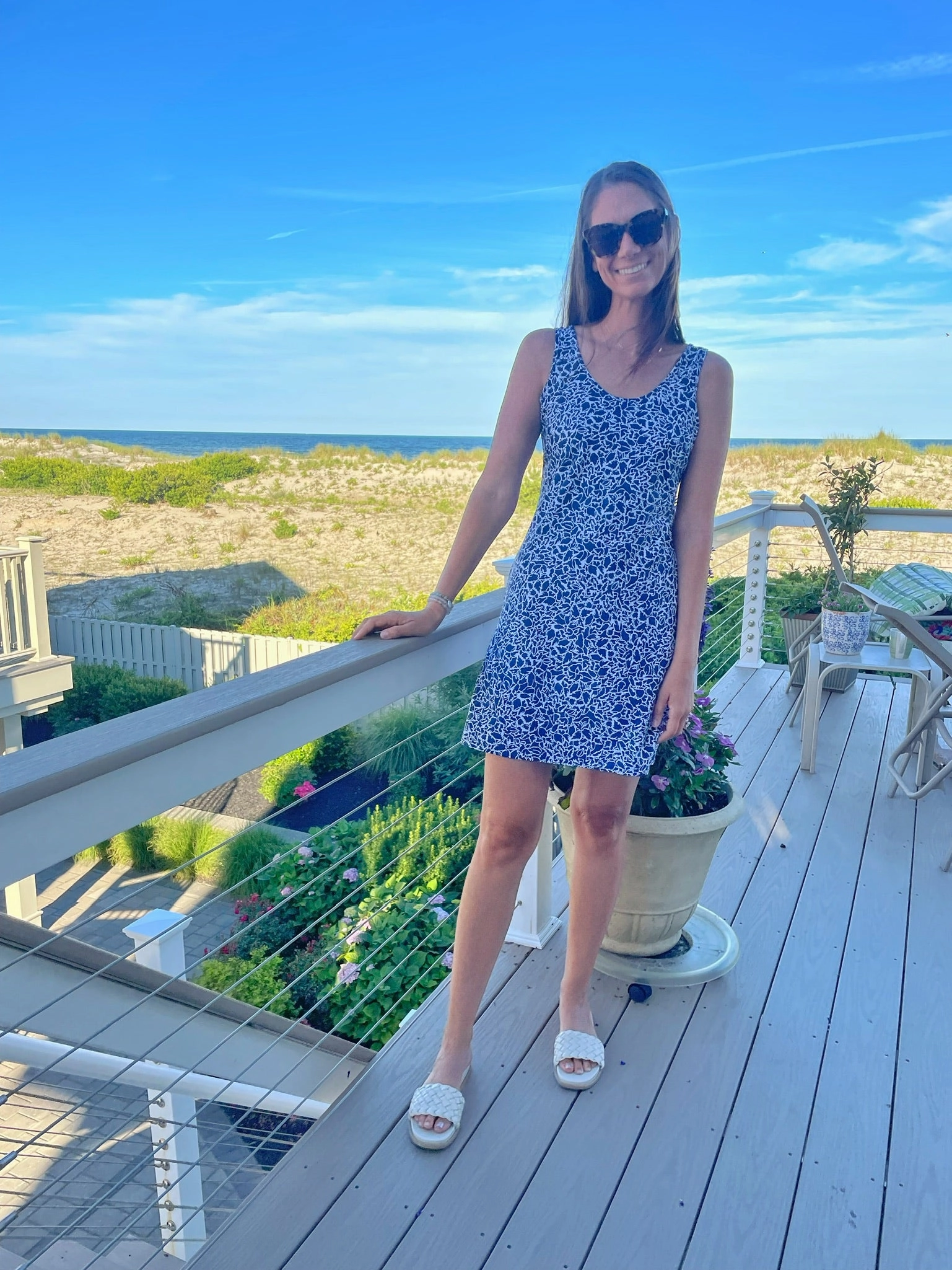 Bali Tank Dress Variegated Leaves Navy/White Bold colors