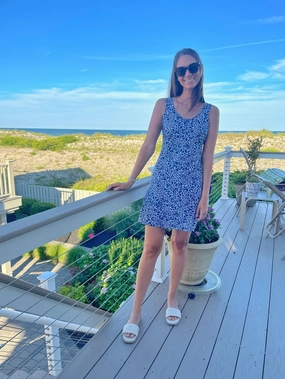 Bali Tank Dress Variegated Leaves Navy/White Bold colors