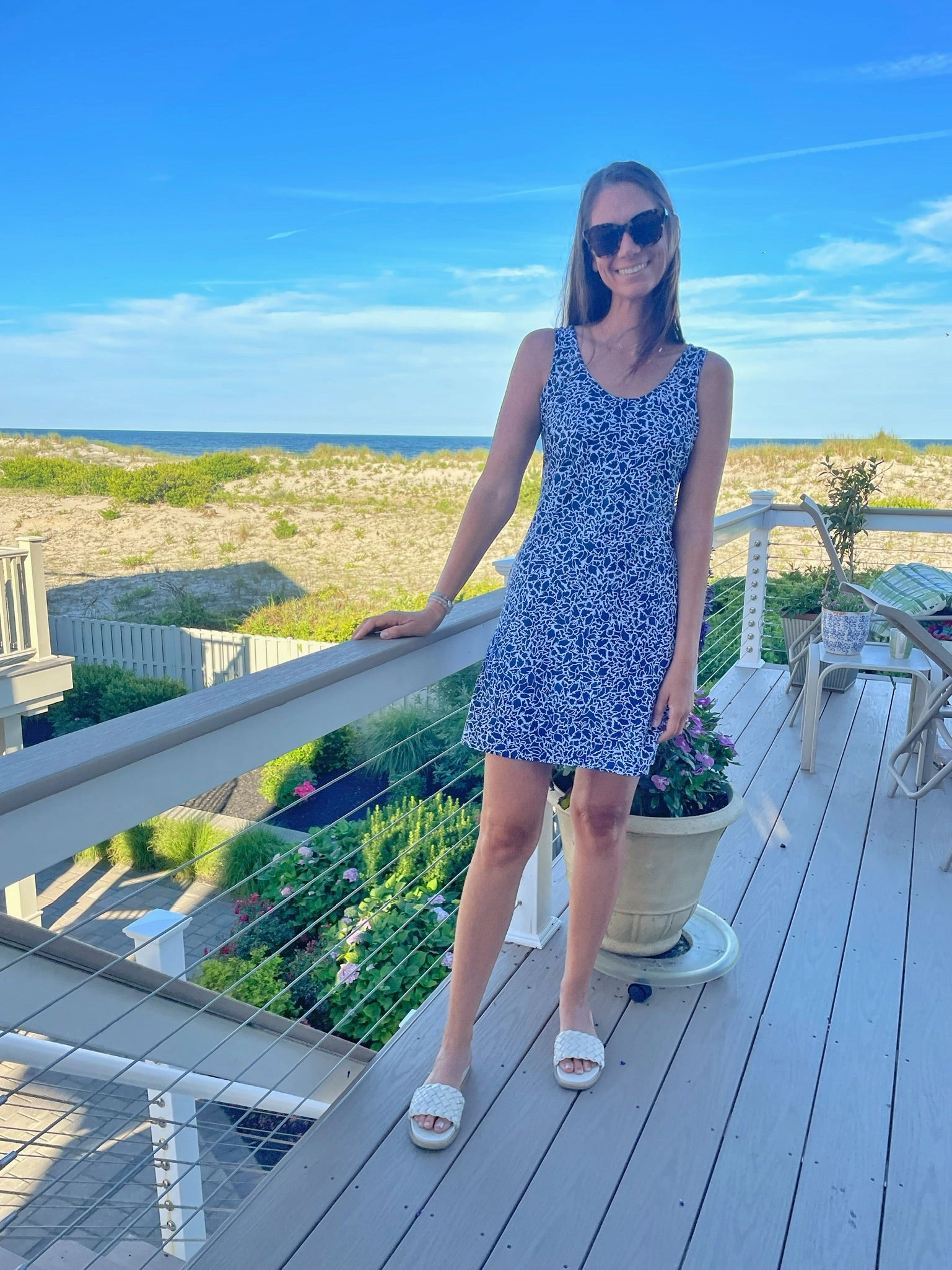 Bali Tank Dress Variegated Leaves Navy/White Everyday-Use Flow Friendly